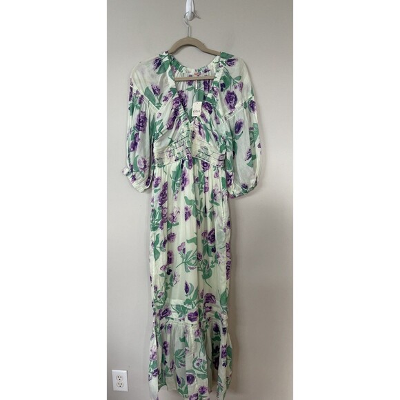 Free People Maxi Dress Women Boho A Golden Hour Green Floral Preppy Sz XS NWT